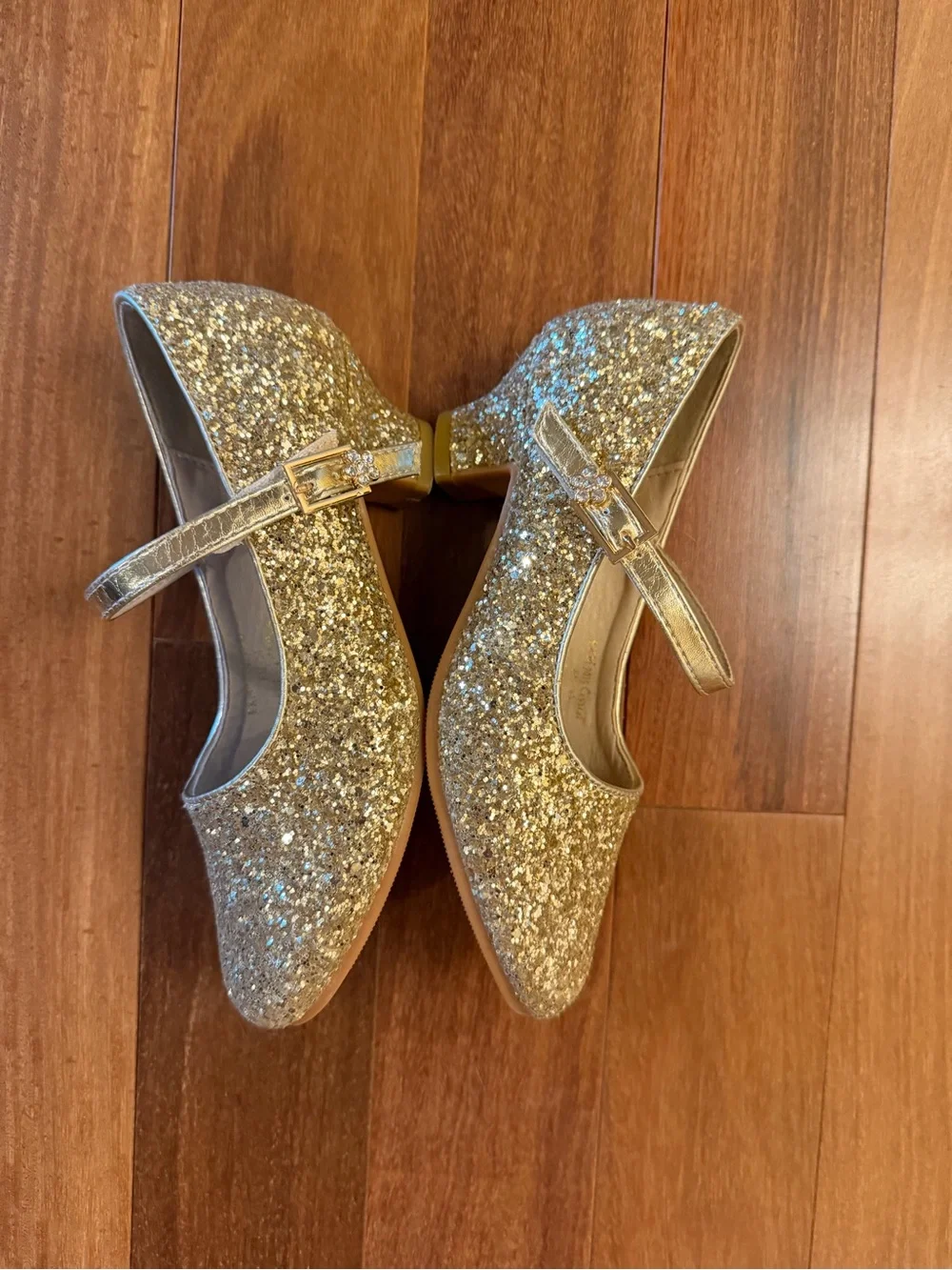 Sparkle Gold Mary Jane Dress Shoes with Velcro Strap EU 33 Girls Sz 2 - Like New
